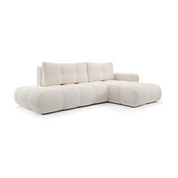 L-shaped upholstered folding corner lounge suite with a storage space ALMADA right light beige