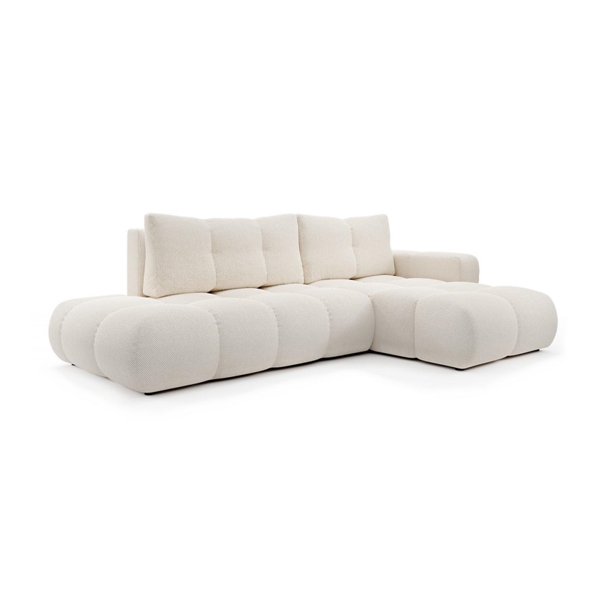 L-shaped upholstered folding corner lounge suite with a storage space ALMADA right light beige