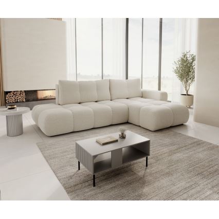 L-shaped upholstered folding corner lounge suite with a storage space ALMADA right light beige