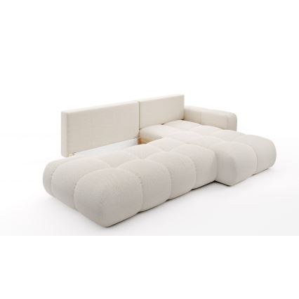 L-shaped upholstered folding corner lounge suite with a storage space ALMADA right light beige