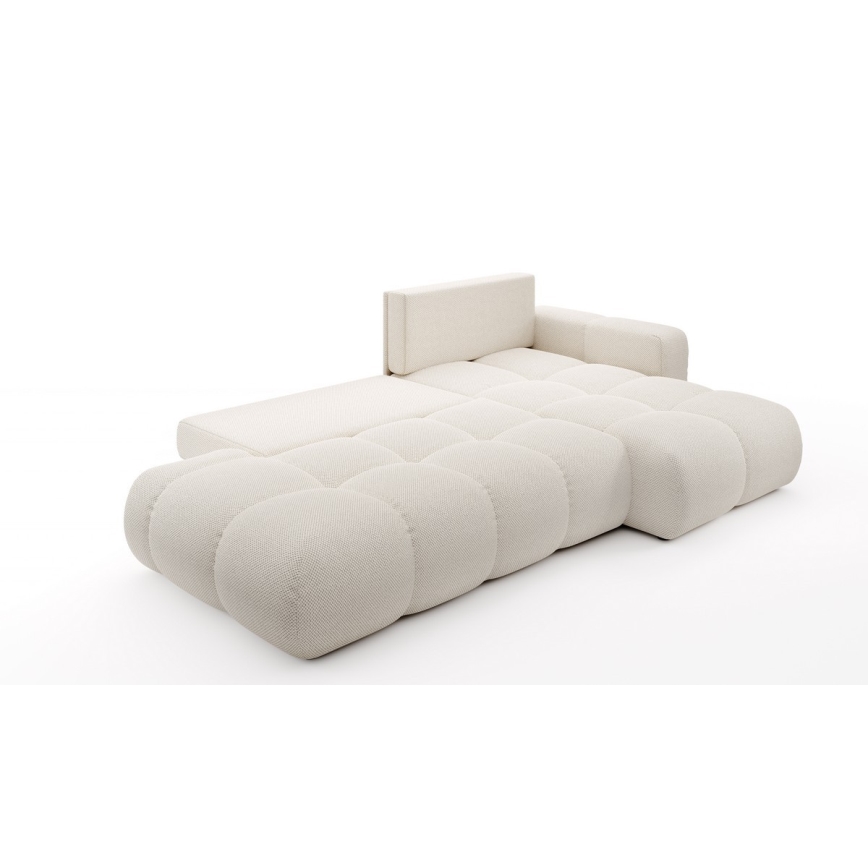 L-shaped upholstered folding corner lounge suite with a storage space ALMADA right light beige