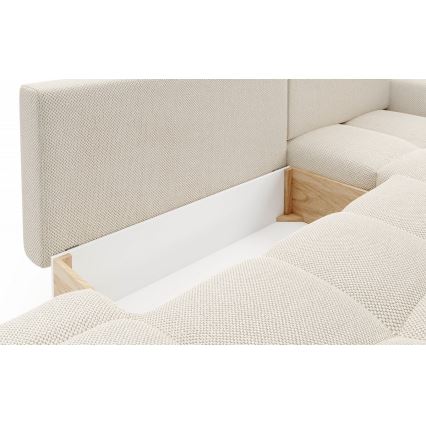 L-shaped upholstered folding corner lounge suite with a storage space ALMADA right light beige