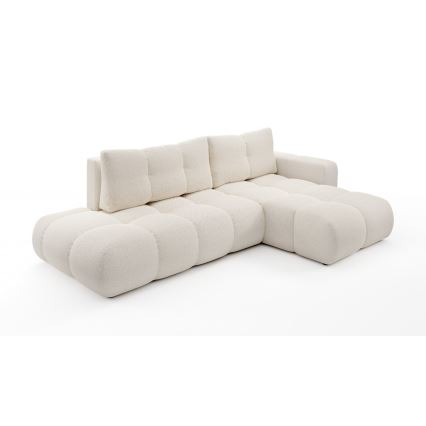 L-shaped upholstered folding corner lounge suite with a storage space ALMADA right light beige