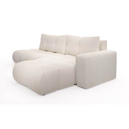 L-shaped upholstered folding corner lounge suite with a storage space ALMADA right light beige