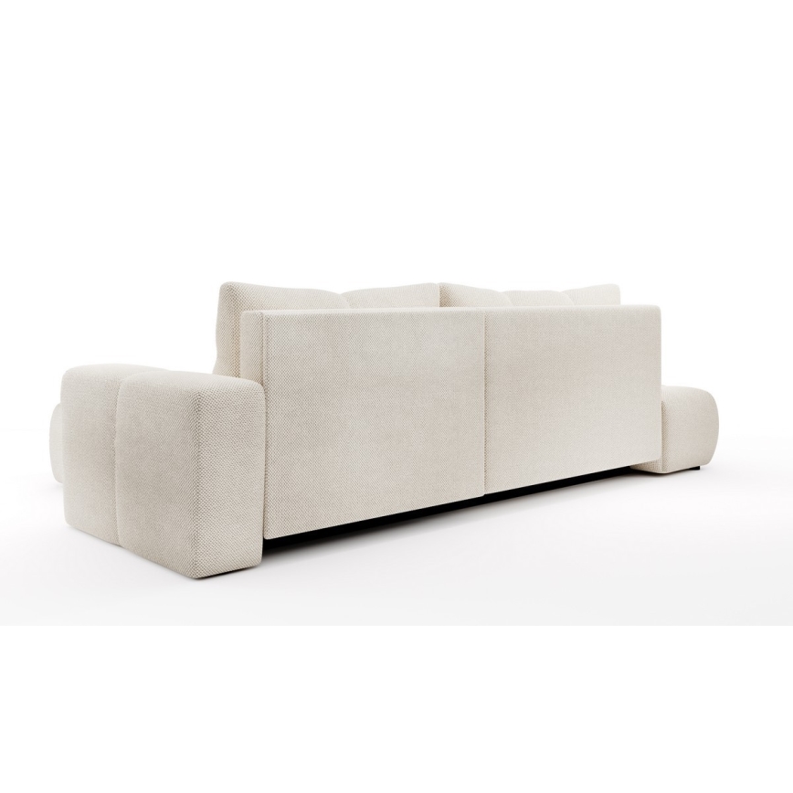 L-shaped upholstered folding corner lounge suite with a storage space ALMADA right light beige