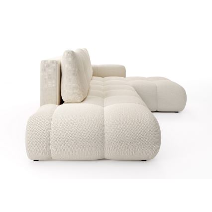 L-shaped upholstered folding corner lounge suite with a storage space ALMADA right light beige
