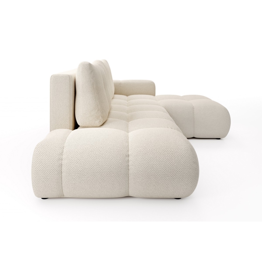 L-shaped upholstered folding corner lounge suite with a storage space ALMADA right light beige