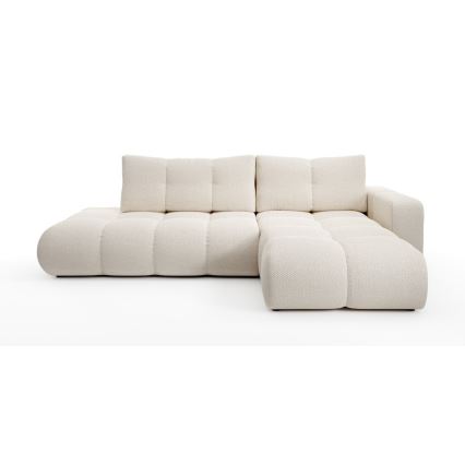 L-shaped upholstered folding corner lounge suite with a storage space ALMADA right light beige