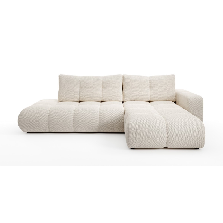 L-shaped upholstered folding corner lounge suite with a storage space ALMADA right light beige