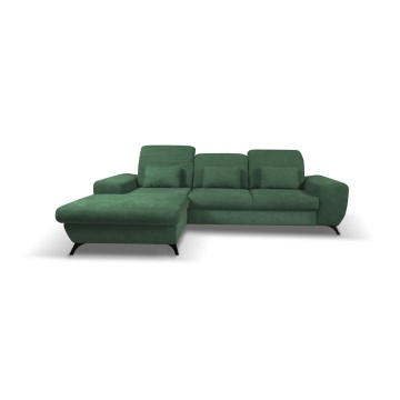 L-shaped upholstered folding corner lounge suite with a storage space ALTA left green