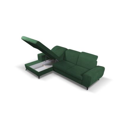 L-shaped upholstered folding corner lounge suite with a storage space ALTA left green