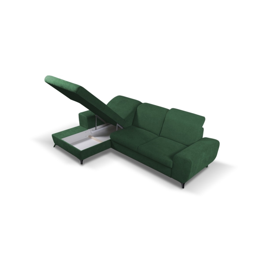 L-shaped upholstered folding corner lounge suite with a storage space ALTA left green