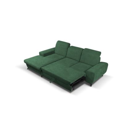 L-shaped upholstered folding corner lounge suite with a storage space ALTA left green