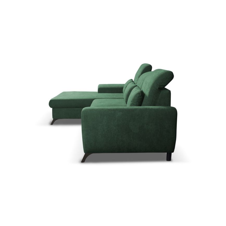L-shaped upholstered folding corner lounge suite with a storage space ALTA left green