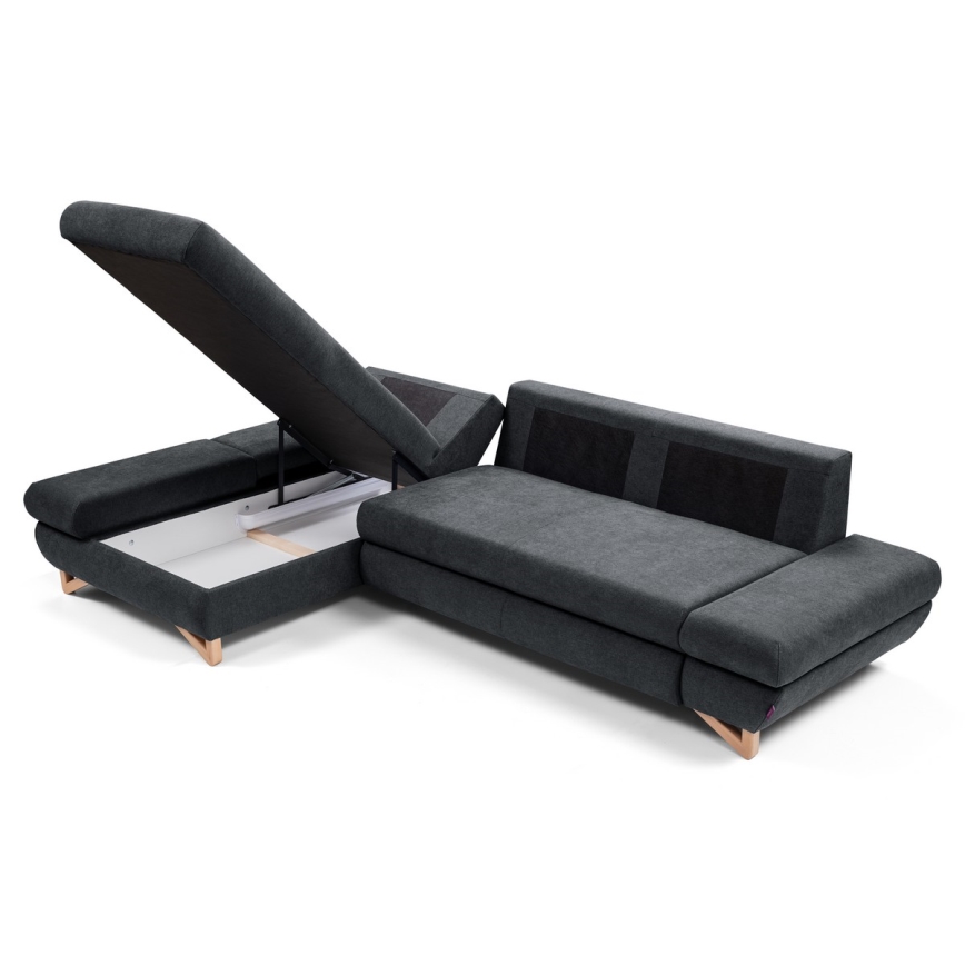 L-shaped upholstered folding corner lounge suite with a storage space AVESTA left anthracite