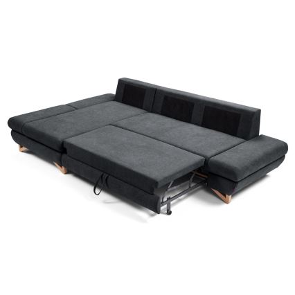 L-shaped upholstered folding corner lounge suite with a storage space AVESTA left anthracite