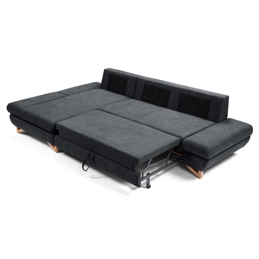 L-shaped upholstered folding corner lounge suite with a storage space AVESTA left anthracite