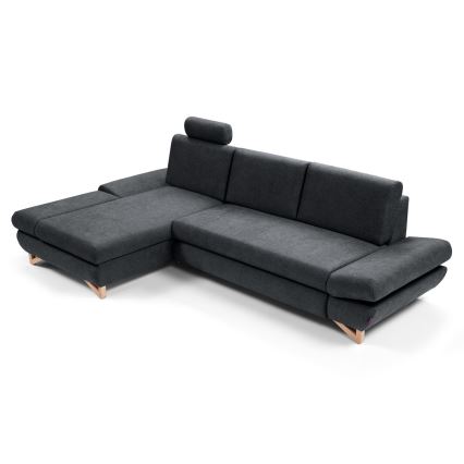 L-shaped upholstered folding corner lounge suite with a storage space AVESTA left anthracite