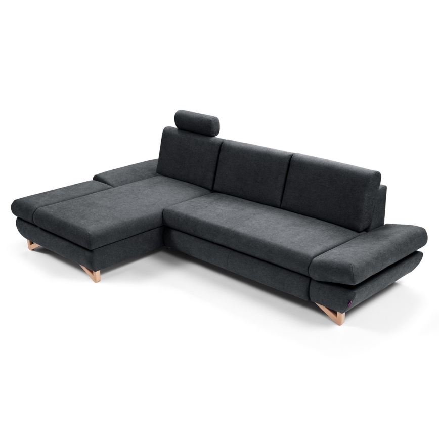 L-shaped upholstered folding corner lounge suite with a storage space AVESTA left anthracite