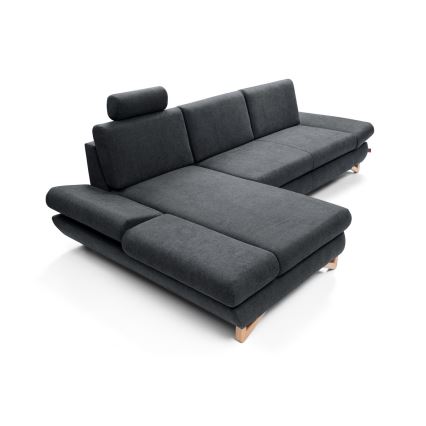 L-shaped upholstered folding corner lounge suite with a storage space AVESTA left anthracite