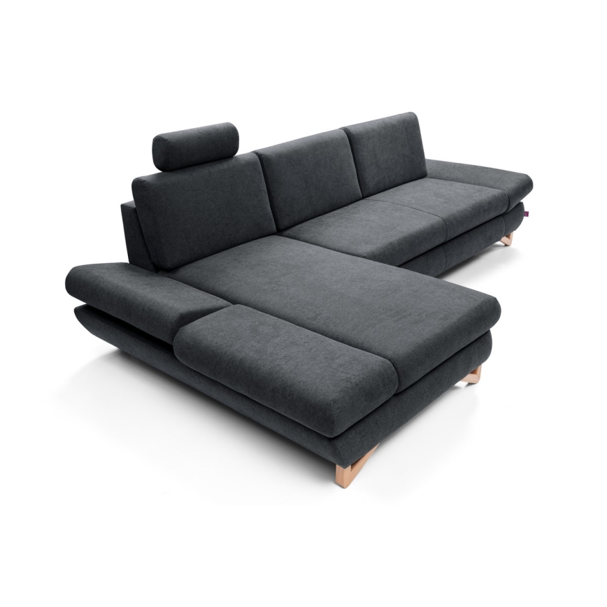 L-shaped upholstered folding corner lounge suite with a storage space AVESTA left anthracite
