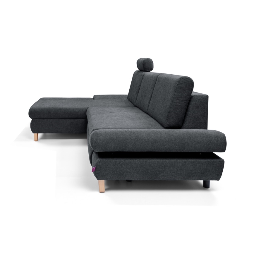 L-shaped upholstered folding corner lounge suite with a storage space AVESTA left anthracite