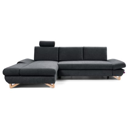 L-shaped upholstered folding corner lounge suite with a storage space AVESTA left anthracite