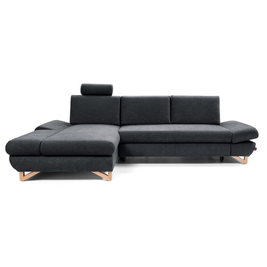 L-shaped upholstered folding corner lounge suite with a storage space AVESTA left anthracite