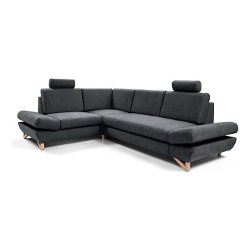 L-shaped upholstered folding corner lounge suite with a storage space AVESTA left anthracite