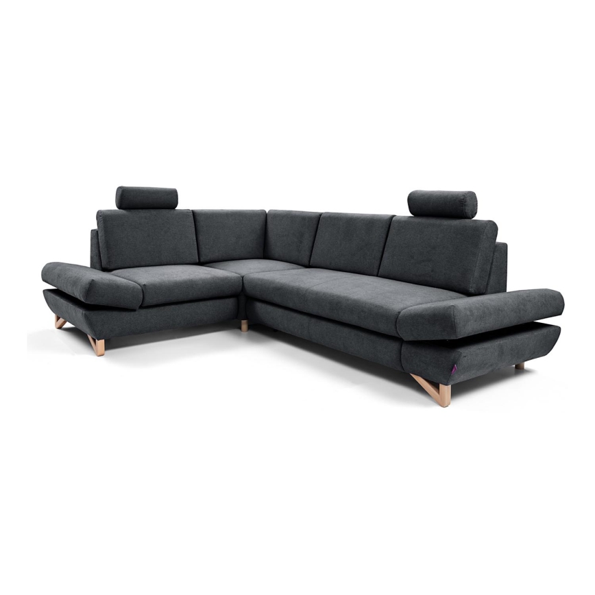 L-shaped upholstered folding corner lounge suite with a storage space AVESTA left anthracite