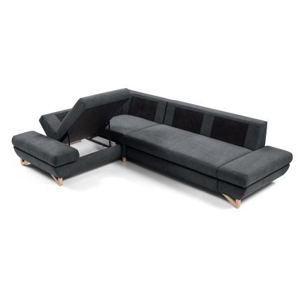L-shaped upholstered folding corner lounge suite with a storage space AVESTA left anthracite