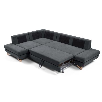 L-shaped upholstered folding corner lounge suite with a storage space AVESTA left anthracite