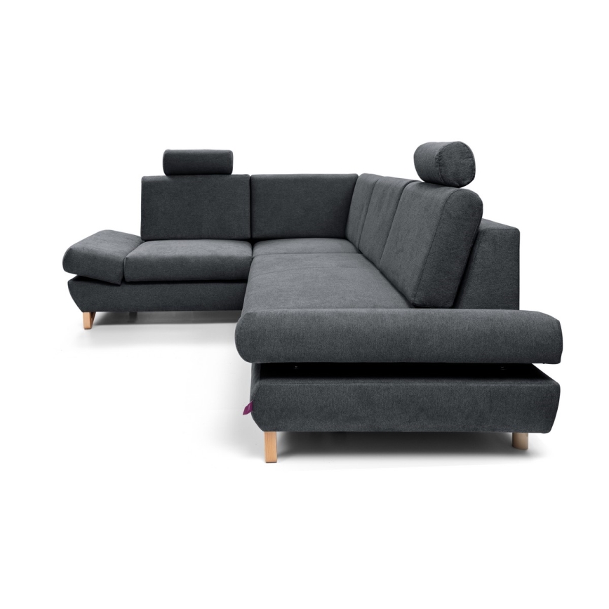 L-shaped upholstered folding corner lounge suite with a storage space AVESTA left anthracite