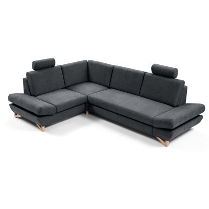 L-shaped upholstered folding corner lounge suite with a storage space AVESTA left anthracite