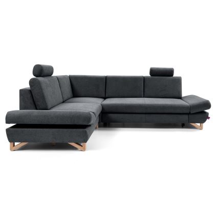 L-shaped upholstered folding corner lounge suite with a storage space AVESTA left anthracite