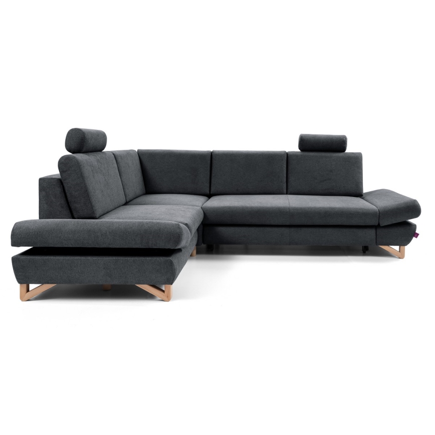 L-shaped upholstered folding corner lounge suite with a storage space AVESTA left anthracite