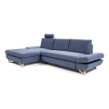 L-shaped upholstered folding corner lounge suite with a storage space AVESTA left blue