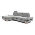 L-shaped upholstered folding corner lounge suite with a storage space AVESTA left grey