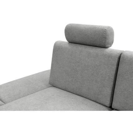 L-shaped upholstered folding corner lounge suite with a storage space AVESTA left grey