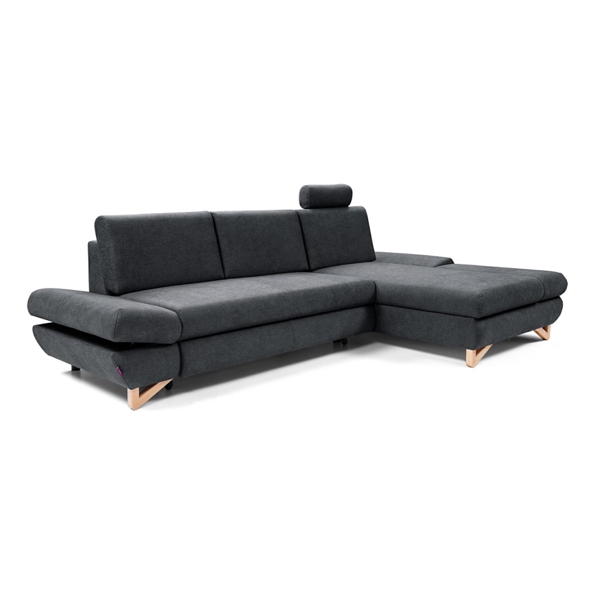 L-shaped upholstered folding corner lounge suite with a storage space AVESTA right anthracite