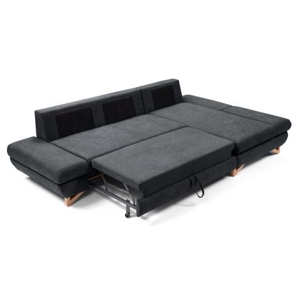 L-shaped upholstered folding corner lounge suite with a storage space AVESTA right anthracite
