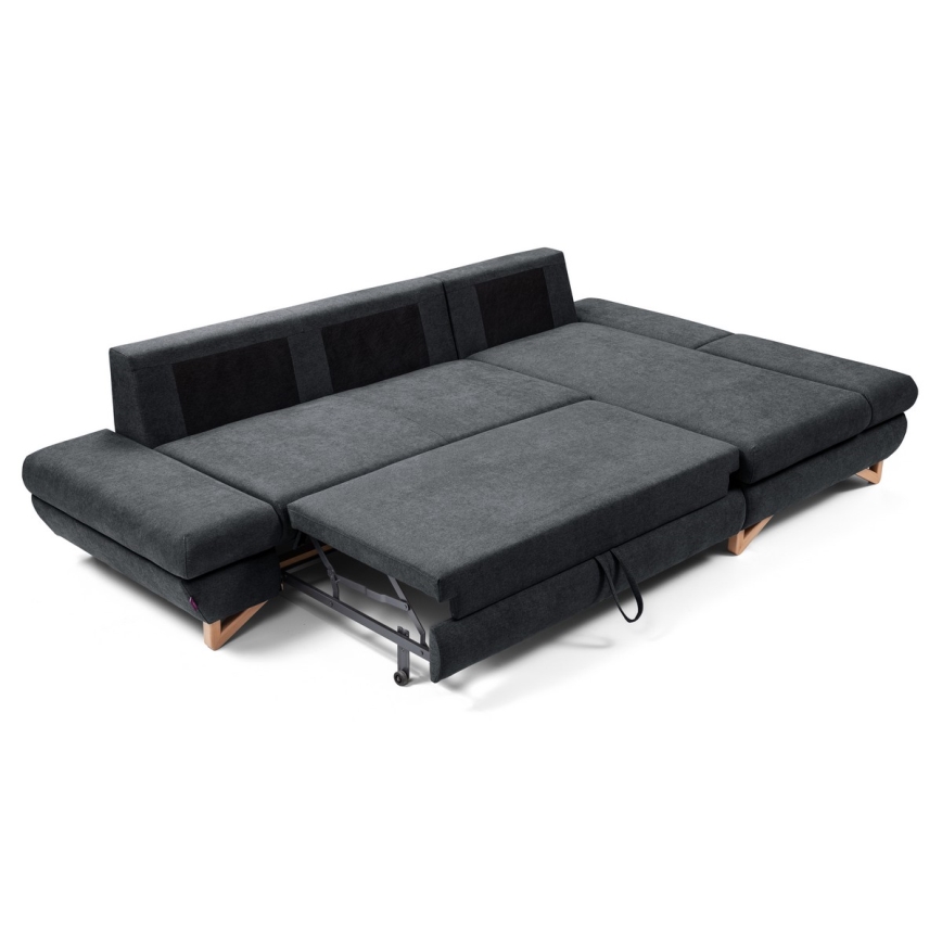 L-shaped upholstered folding corner lounge suite with a storage space AVESTA right anthracite