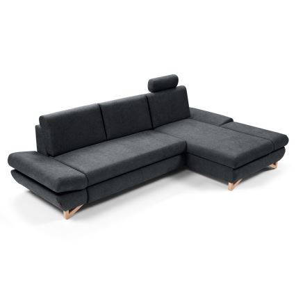 L-shaped upholstered folding corner lounge suite with a storage space AVESTA right anthracite