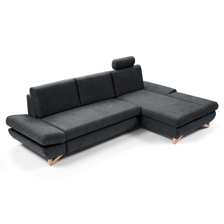L-shaped upholstered folding corner lounge suite with a storage space AVESTA right anthracite