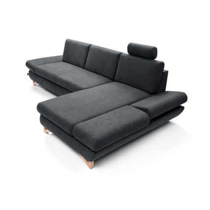 L-shaped upholstered folding corner lounge suite with a storage space AVESTA right anthracite