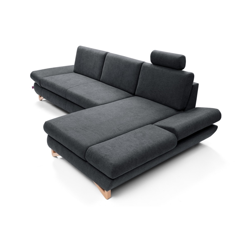 L-shaped upholstered folding corner lounge suite with a storage space AVESTA right anthracite