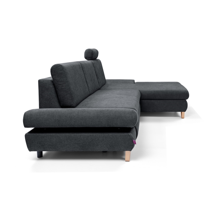 L-shaped upholstered folding corner lounge suite with a storage space AVESTA right anthracite