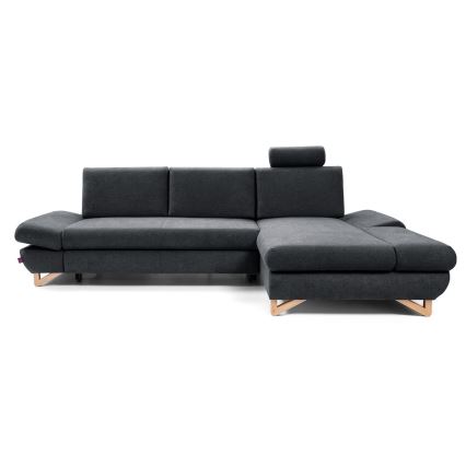 L-shaped upholstered folding corner lounge suite with a storage space AVESTA right anthracite