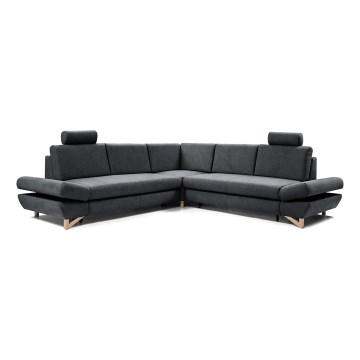 L-shaped upholstered folding corner lounge suite with a storage space AVESTA right anthracite