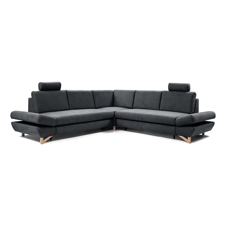 L-shaped upholstered folding corner lounge suite with a storage space AVESTA right anthracite
